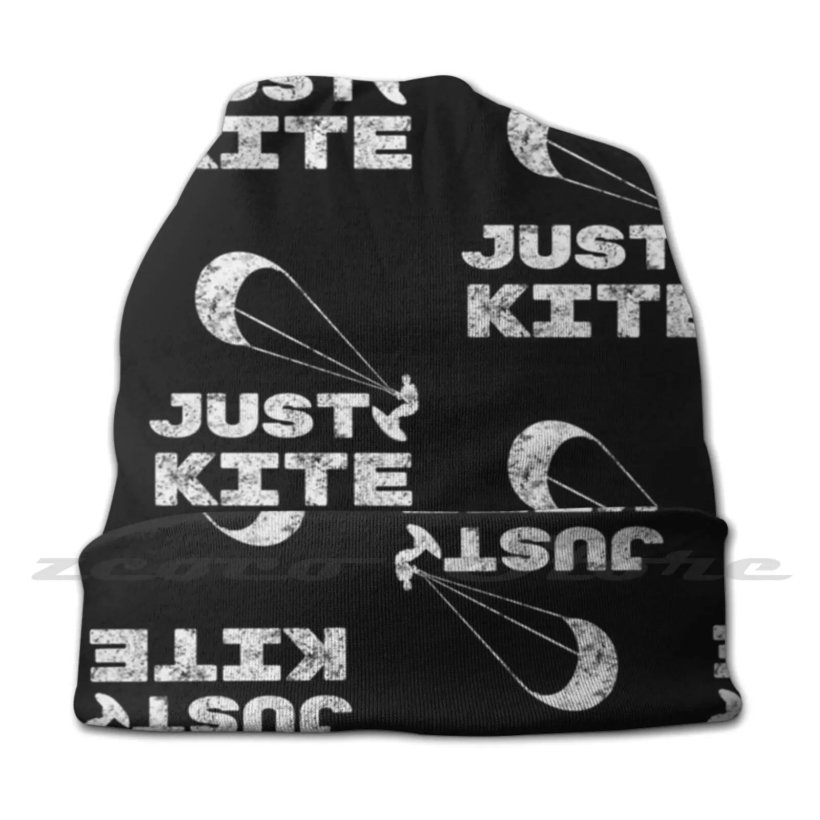 Vintage Kitesurfing , Kiteboarding Design-Just Kite Personalized Pattern Knit Hats Plus Size Elastic Soft Cap Fathers Day