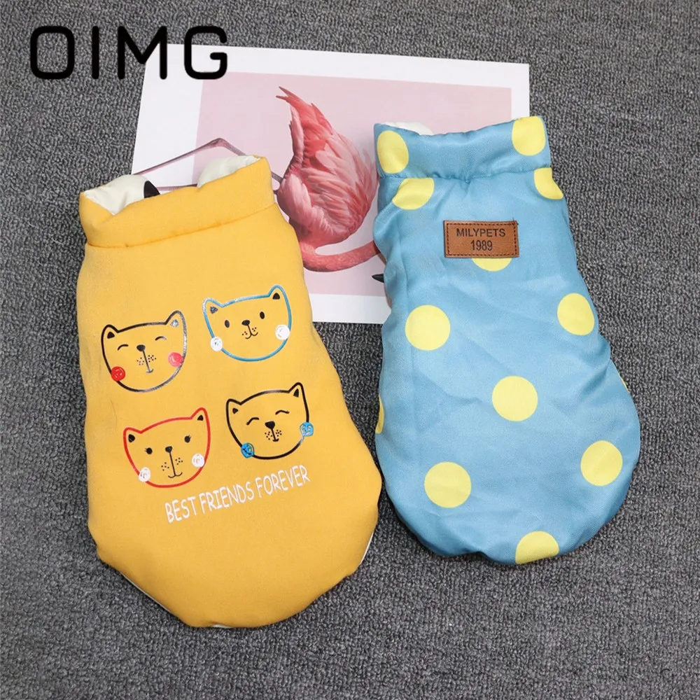 OIMG Dots Printed Small Dogs Jacket Coat Cute Puppy Clothing Winter Warm Dog Clothes Chihuahua Spitz Soft Pet Cat Costume Outfit