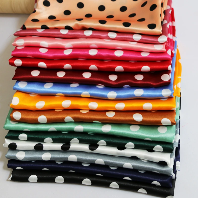 1 meter X 1.48 meter Polka Dots Fabric Satin Charmeuse Soft Lining Scarf Diy Tissu