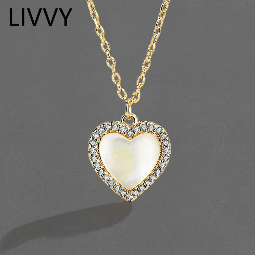 LIVVY فضي اللون عصري غرامة على شكل قلب قلادة قلادة للنساء مجوهرات أنيقة لامعة AAA الزركون هدية الزفاف
