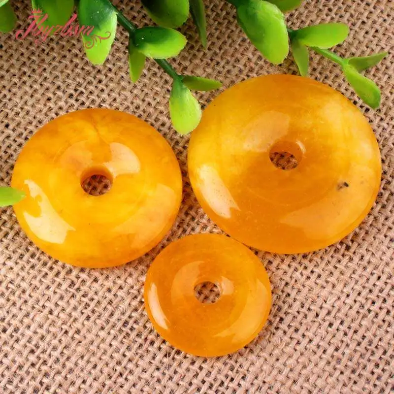 25,35,40mm Ring Donut Round Stone Beads Yellow Carnelian Pendant 1 Pcs,For DIY Necklace Jewelry Making,Wholesale Free Shipping