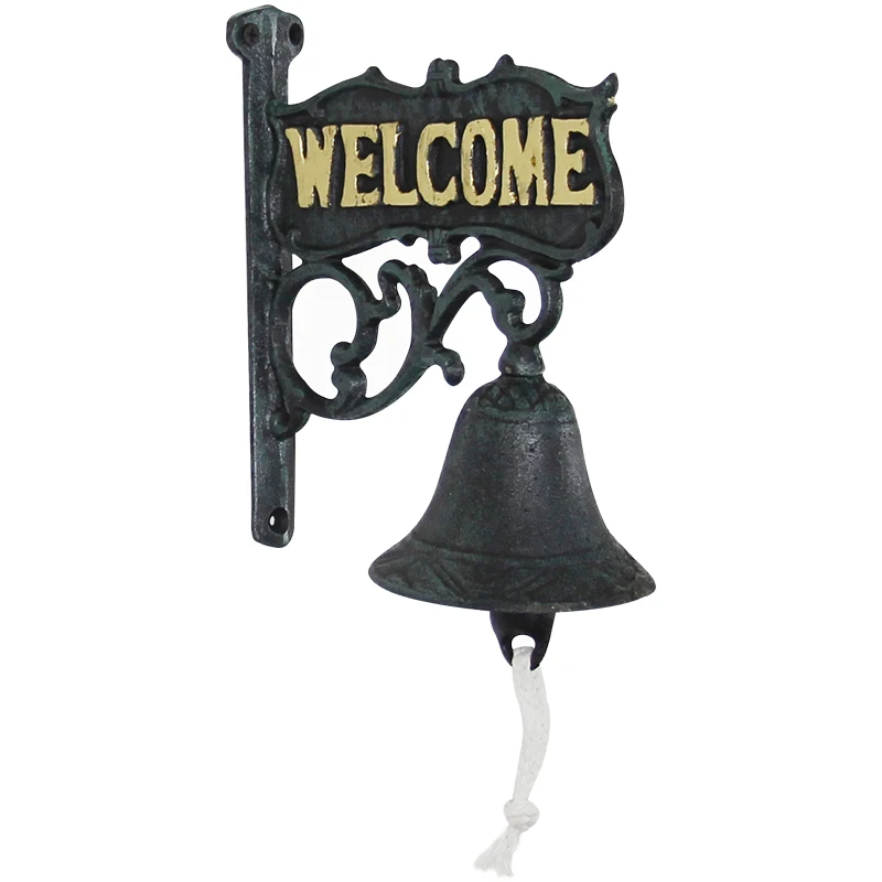 Vintage Cast Iron Hand Cranking Wall Bell With Welcome Signs On In Double Sided And Antique Green Gold Black Rustic Four Colors