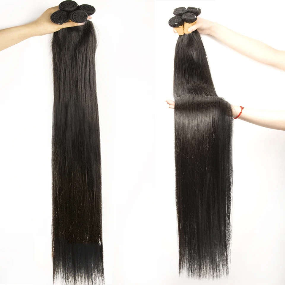 Extensiones de cabello humano brasileño de 28 y 30 pulgadas, mechones de pelo Natural de 1/3/4 piezas, color negro, liso, doble estirado