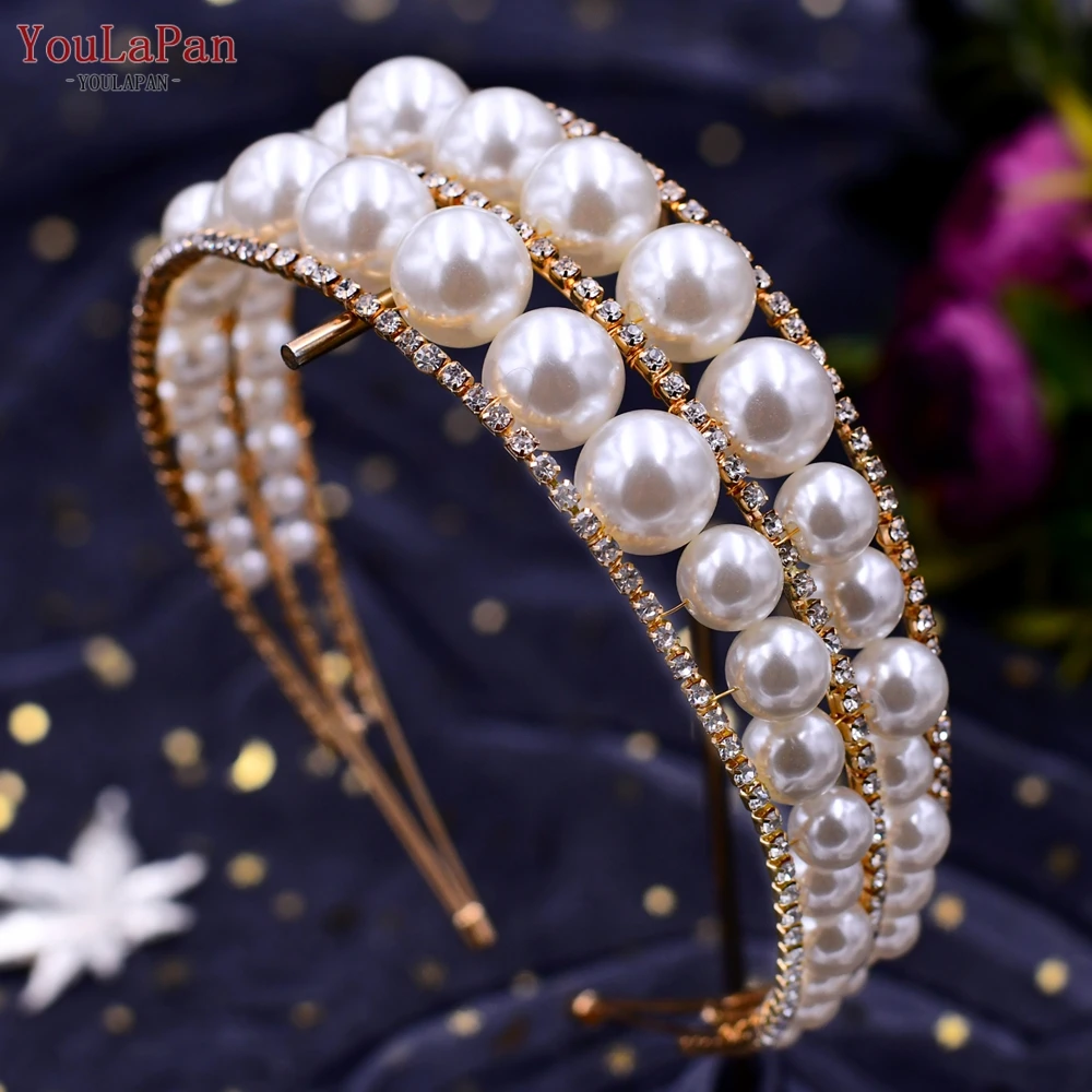 TOPQUEEN Luxury Wedding Crown Pearls Head Hoop Girls Hairband Hair Accessories Women Bride Headpiece Tiaras Women Headwear HP400