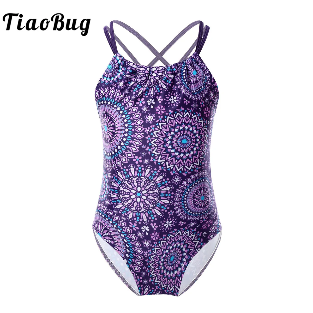 Gymnastics Leotards for Girls Kids Criss Cross Back Printed Swimwear Activewear Sleeveless One Piece Ballet Dance Leotard