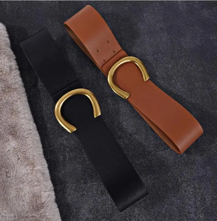 Punk Vintage Big Buckle Belts For Women New Design Black Waistbands Dress Lady Fashion Brown Wide PU Leather Waist Strap Coat