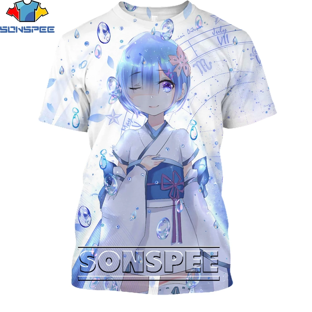 SONSPEE Amime Re:Zero Rem Cute Shirt 3D Printing Men Women Summer Otaku Loli Harajuku Kawaii Casual Man Oversize Tshirt Kid  Top