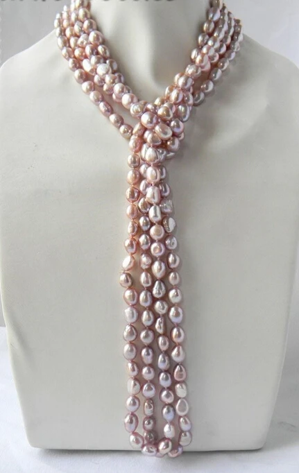 

shipping 100'' 9mm Lavender Baroque Freshwater Pearl Necklace