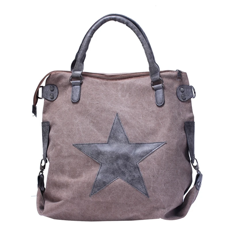 Large Canvas Women Shoulder Bags Fashion Pentagram Matte Leather Handbag Duffel Tote Weekend Designer Vintage Style Female Bag