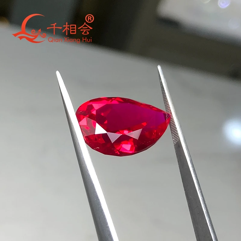Rubino artificiale rosso a forma di pera trasparente 5 #   Pietra preziosa sciolta di corindone taglio naturale di colore - Gioielli