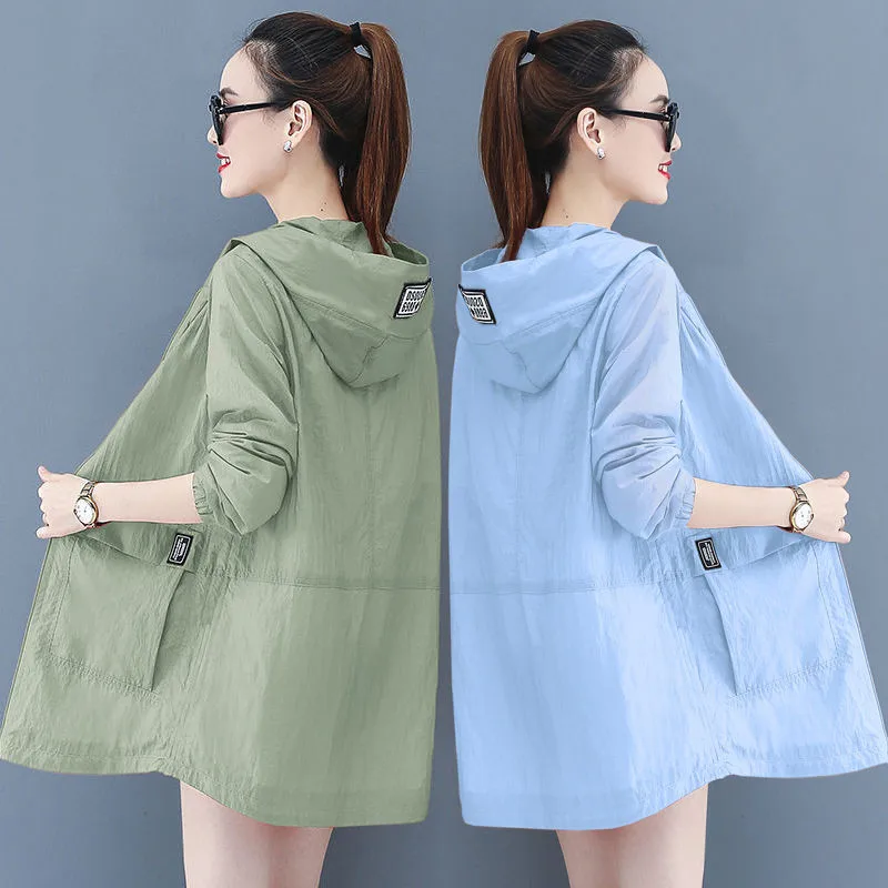 6XL Women's Loose Large Size Sun Protection Clothing Mid length/Short Jacket Summer 2021 New Female UV Protection Thin Coat D924