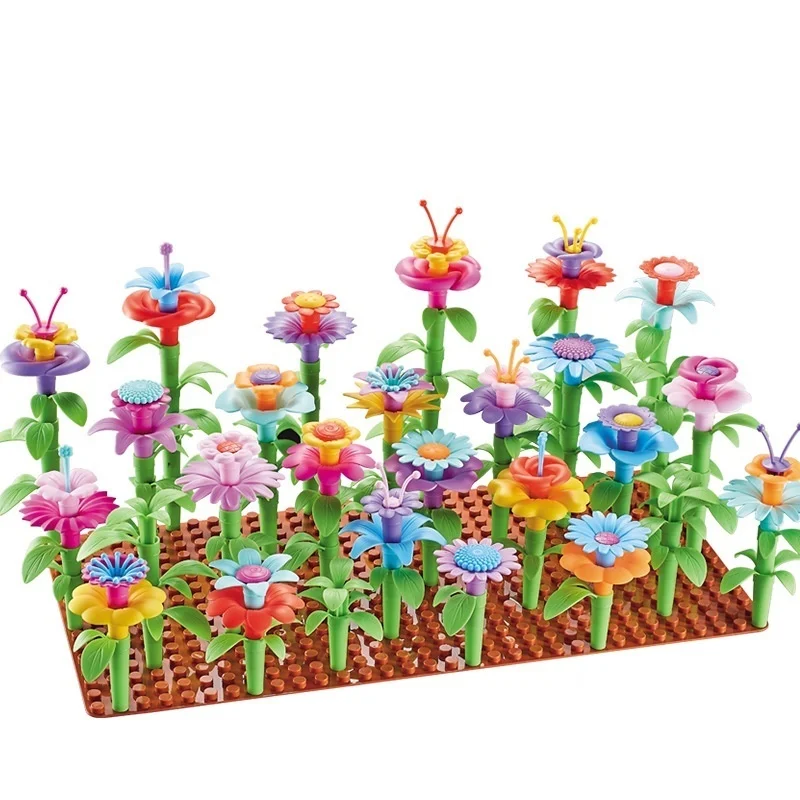 171pcs/set DIY Educational Flower Arrangement Toys Creative Colorful Interconnecting Blocks Building Garden Game for Girls