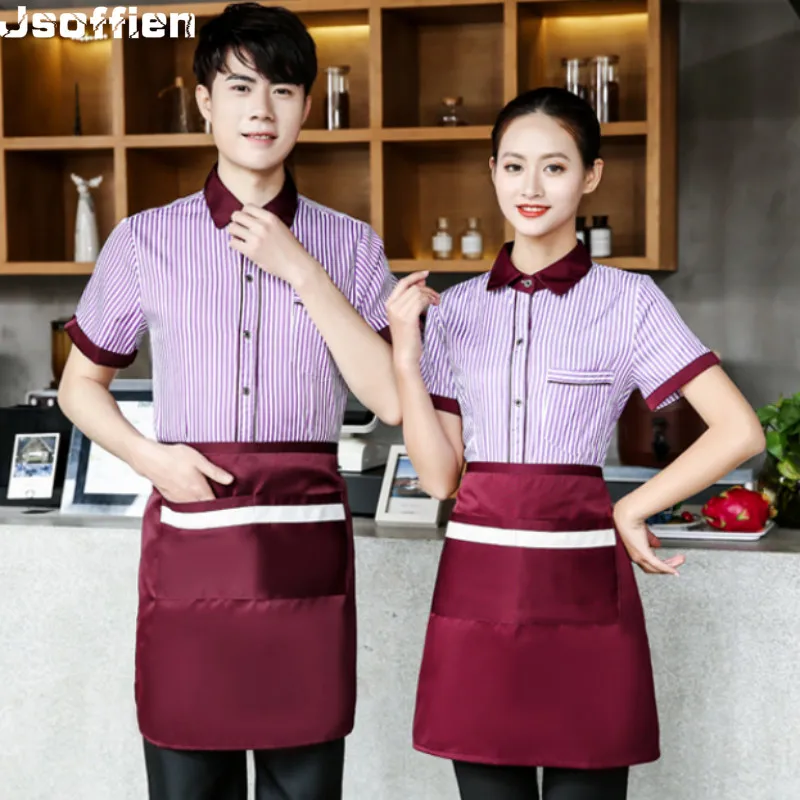 

Short Sleeve Hotel Uniforms Summer Women Restaurant Waiter Uniform Cafe Waiterness Uniform for Man Food Service Workwear