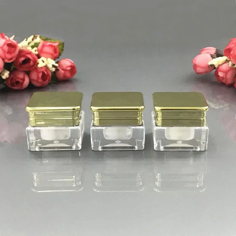 5G gold square plastic acrylic jar/pot/bottle sample eye cream liquid serum art nail/essence  moisture gel cosmetic packing