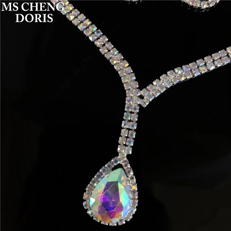 AB Color Jewelry Sets Water Drop Earrings Jewelry Set Rhinestones For Women Pendant Necklace/Earrings Wholesale