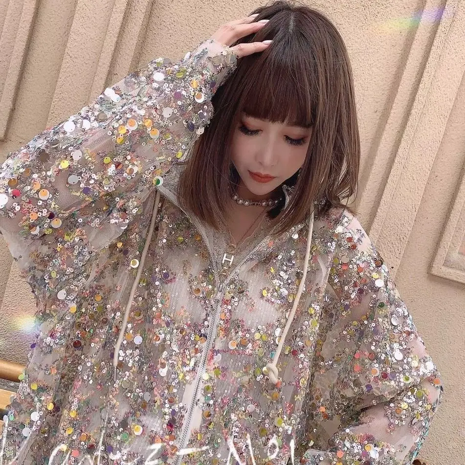 Spring Summer Ins Europe Hip Hop Punk Girls Jacket Top Casual Loose Embroidery Sequined Woman Hoodie Thin Cardigan Drop Shipping