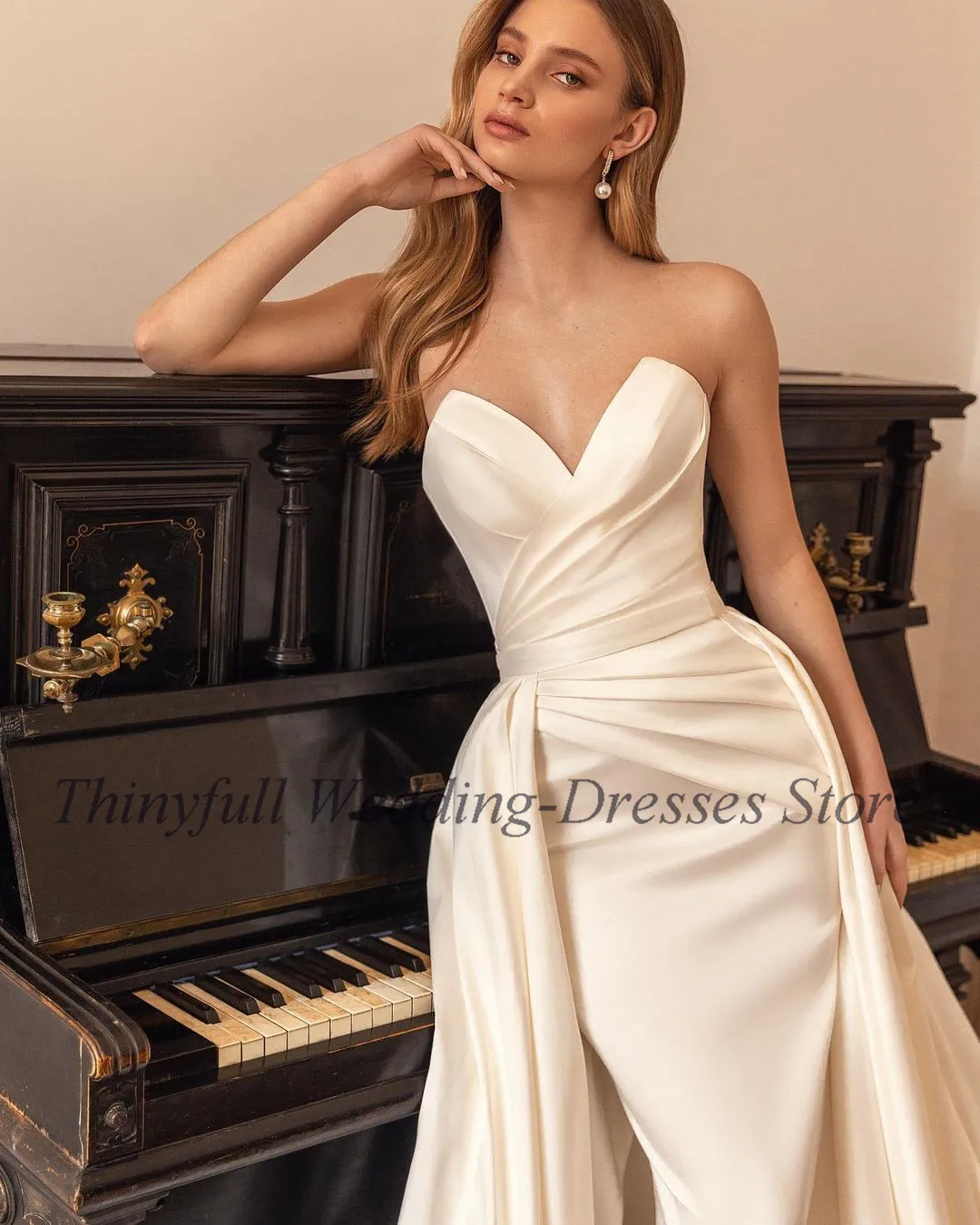 Thinyfull – robe de mariée sirène en Satin doux, jupe amovible, 2 pièces, tenue de soirée pour mariage, longue avec plis, 2022