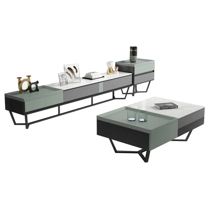 

Italian rock tea table TV cabinet telescopic combination Modern minimalist Nordic living room small-sized creative tea table set