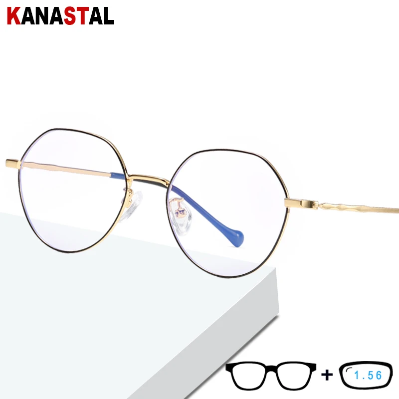 Women Blue Light Blocking Glasses Literary Metal Frame Eyewear Men Computer Gaming Eyeglasses Myopia Hyperopia Reading Glasses