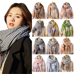 Women Sacrf Imitation Cashmere Autumn Winter Scarves Designer Casual Warm Scarves Shawls Ladies Colour Chequered Tassel Femme