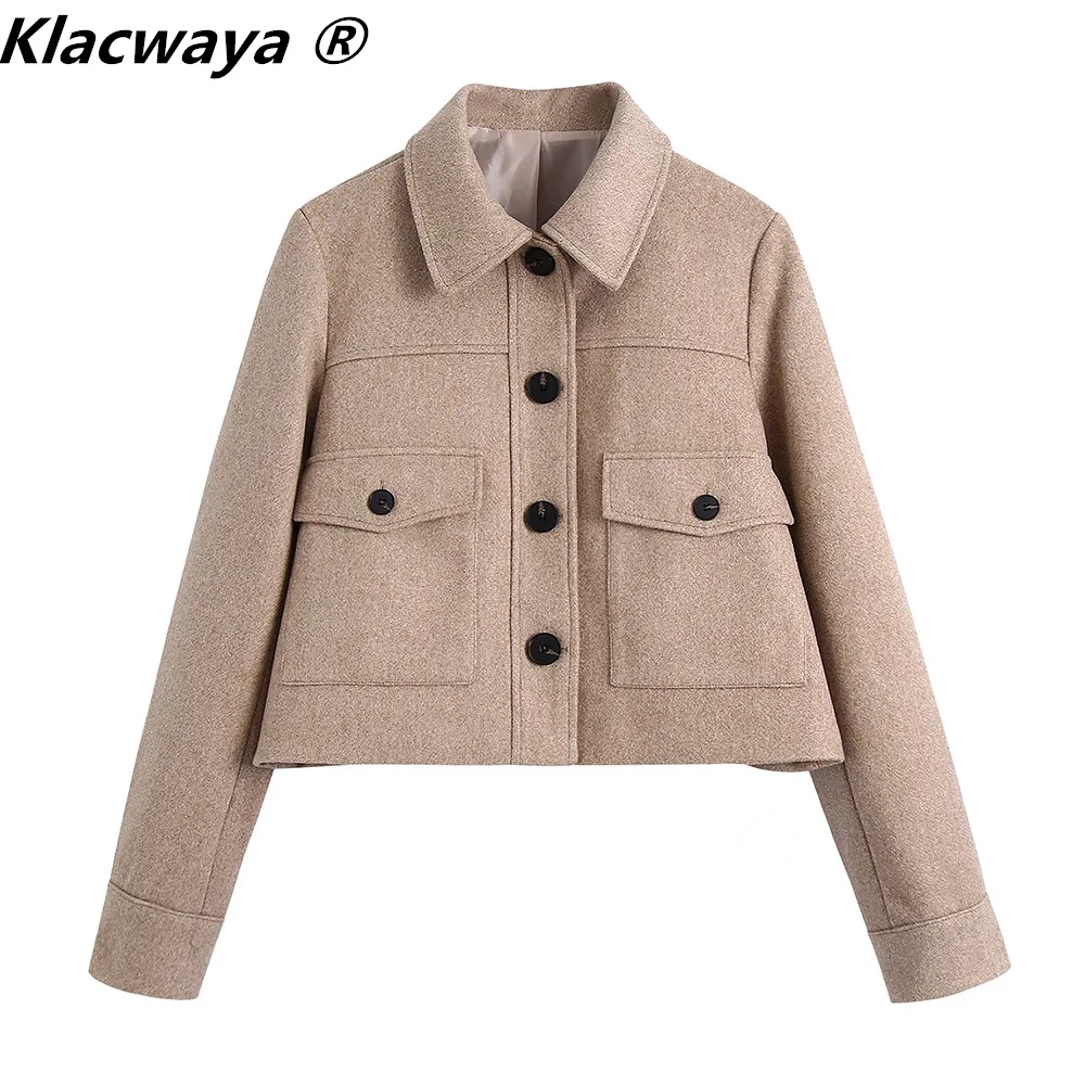 Klacwaya Jacket Women's Autumn Jacket Vintage Cropped Jacket Coat Woman Clothes Warm Shirt Jacket Streetwear Women Outerwear