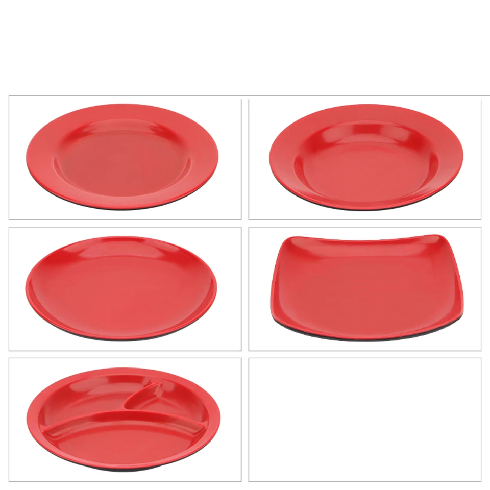 Red Melamine Plate Imitation Porcelain Tableware Cooking Plate Fast Food Plate Restaurant Rice Buffet Dish Plate