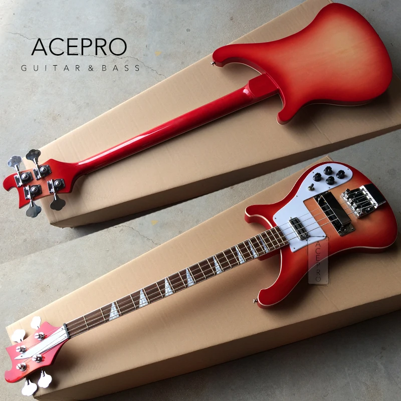 4003 Cherry Sunburst Electric Bass Guitar, Upgrade Adjustable Bridge Available, White Pickguard, High Quality, Free Shipping