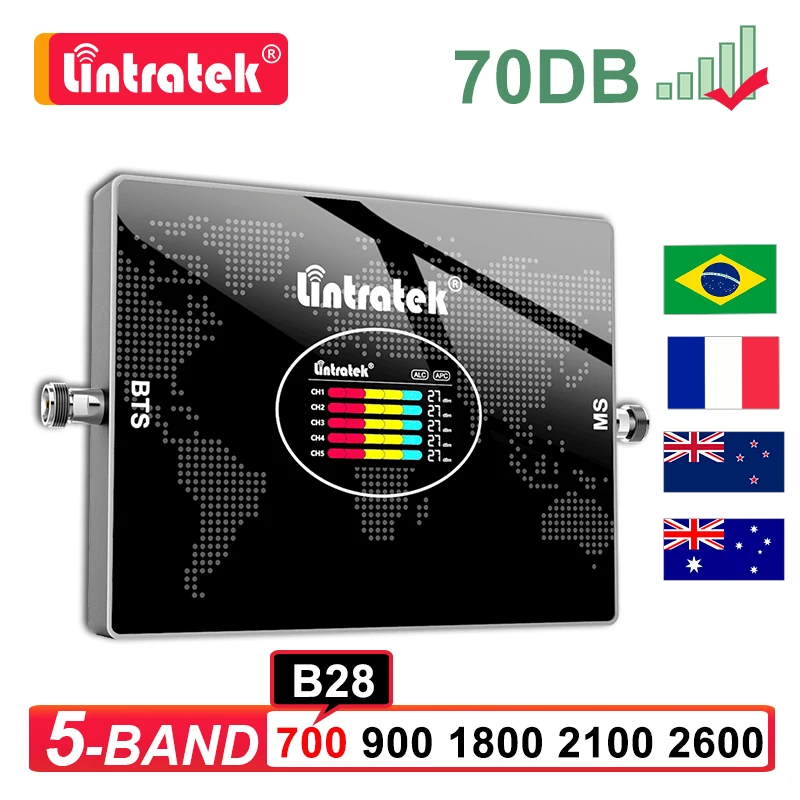 Lintratek 2G 3G 4G пятиполосный сотовый усилитель B28 B7 1800 2100 2600 усилитель сигнала GSM 700 900 B8 B3 B1 мобильный телефон повторитель