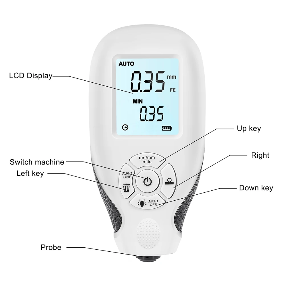 Digital Coating Thickness Gauge Calibration Function Thickness Meter For Car Automotive With Backlight LCD Display 0.01mm 1mil