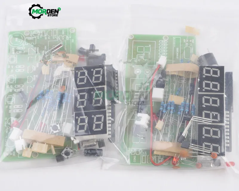 C51 Electronic Clock DIY Kit 12V LED Digital Horologe Suite Timer Module with Button Switch for Alarm Countdown Clock Stopwatch