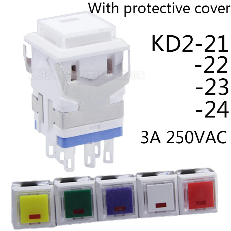 

1 шт. KD2-21/22/23/24 самосброс/Мгновенный самоблокировка квадратный светодиодный переключатель с подсветкой 3 А 250 В 8 контактов 6 контактов
