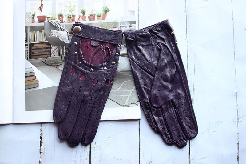 Women's Summer Leather Full Finger Gloves Unlined Thin Fashion Spring Autumn Motorcycle Riding Sheepskin Driving