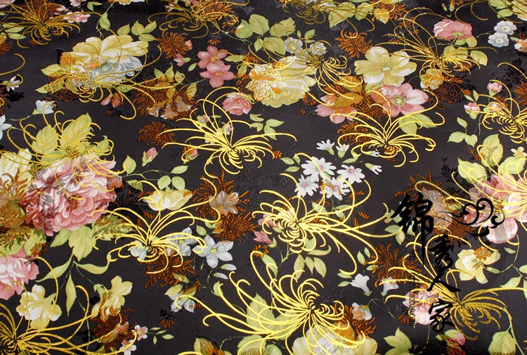 Vintage Brocade Fabric Chinese Style Silk Satin Jacquard Cloth Sewing for Ancient Tang Costume Kimono Bag Golden peony series