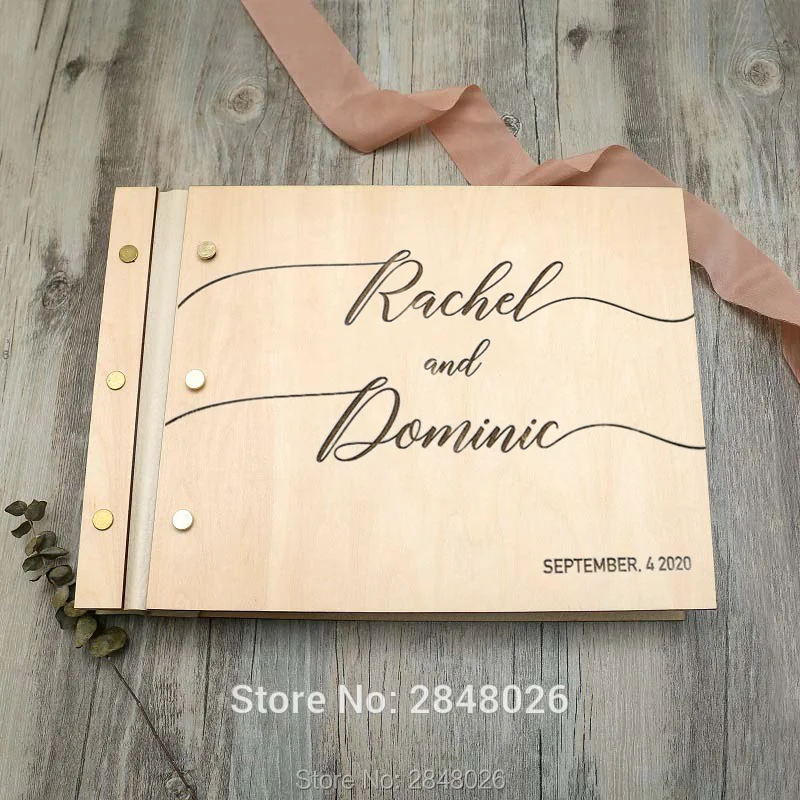 

Rustic engraved couple names wedding guestbook,Custom wooden Wedding guest book, personalized sign in album