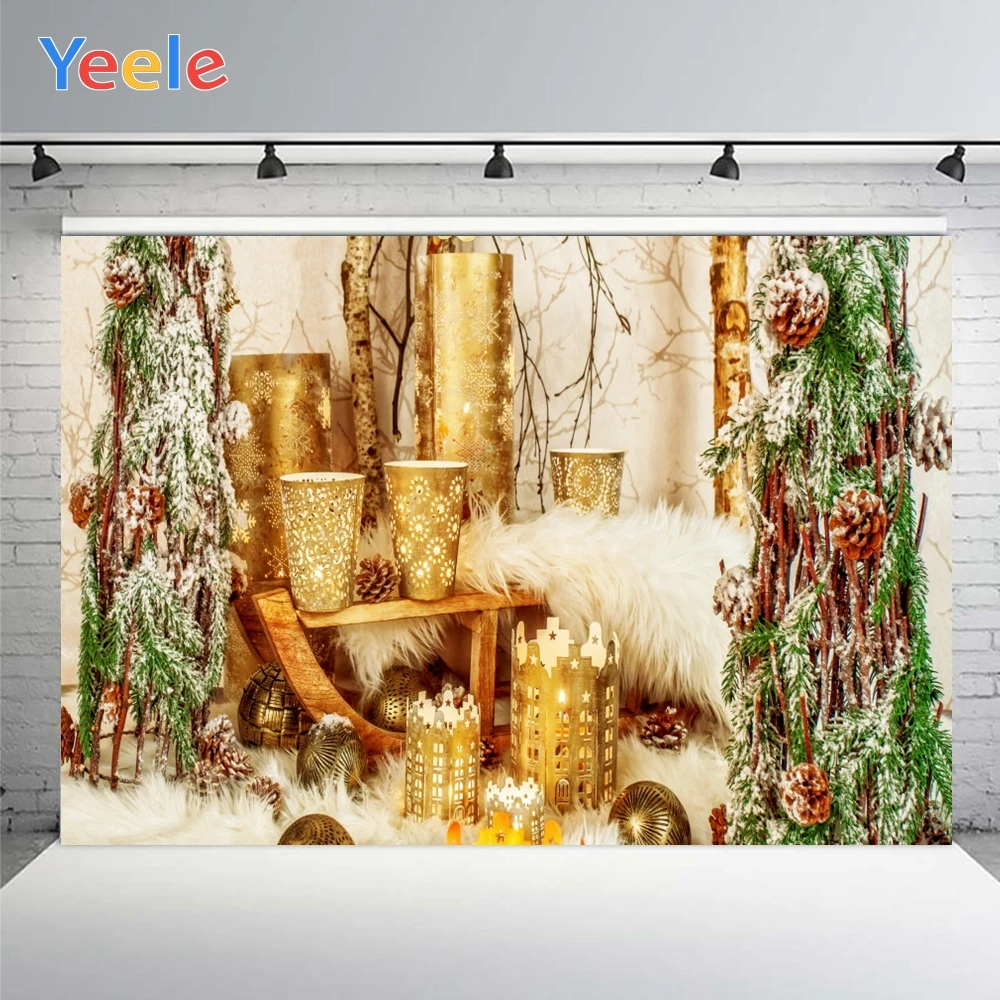 Yeele Merry Christmas Gifts Photo Background Photophone Trees Golden Lights Photography Backdrops for Decoration Customized Size