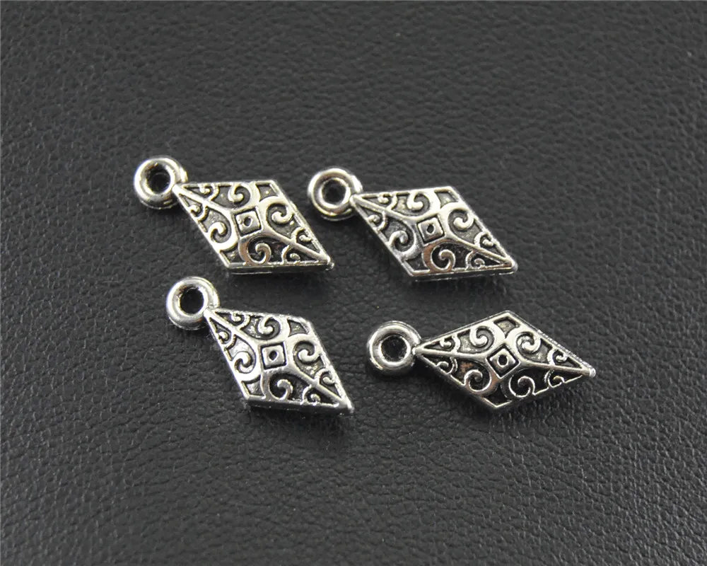 50pcs  Silver Color rhombus shape drop Charm Pendant DIY Necklace Bracelet Bangle Findings 5x14mm A1481