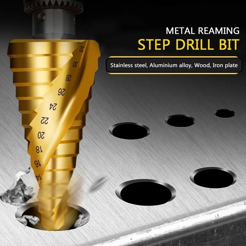 Realmote 3-32 HSS Hex Stepped Drill Bits For Metal Drilling Carpenter Straight Groove/Spiral Shape Hole Saw Tools