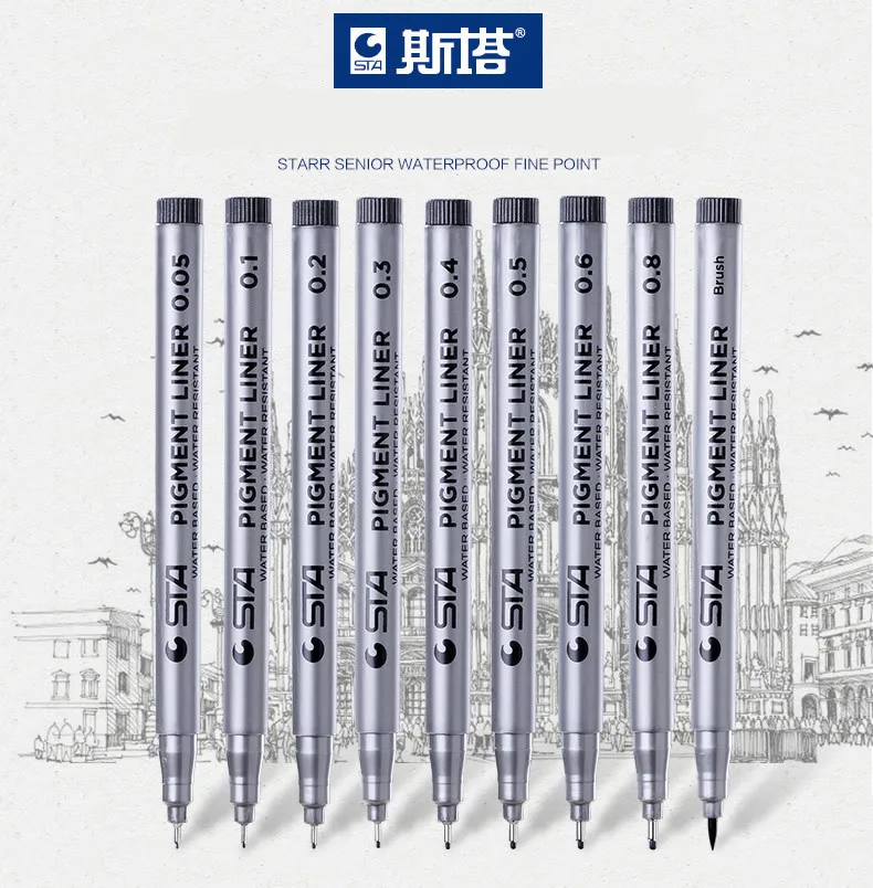 STA 8050 Needle Pen Ink Pen 0.05/0.1/0.2/0.3/0.4/0.5/0.6/0.8/Brush Drawing Sketching Pigment Liner Pigma Waterproof Fine Point