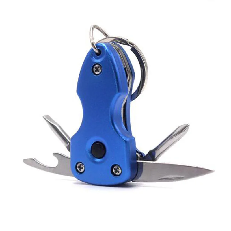 Five in one Outdoor multifunctional portable folding screwdriver creative gift key chain with LED light EDC tool