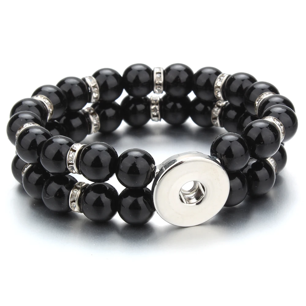 Fashion Snap Jewelry Charms Elasticity Bracelet Multilayer 10mm Bead Bangles Fit 18mm Snap Buttons Bracelets For Women Jewelry