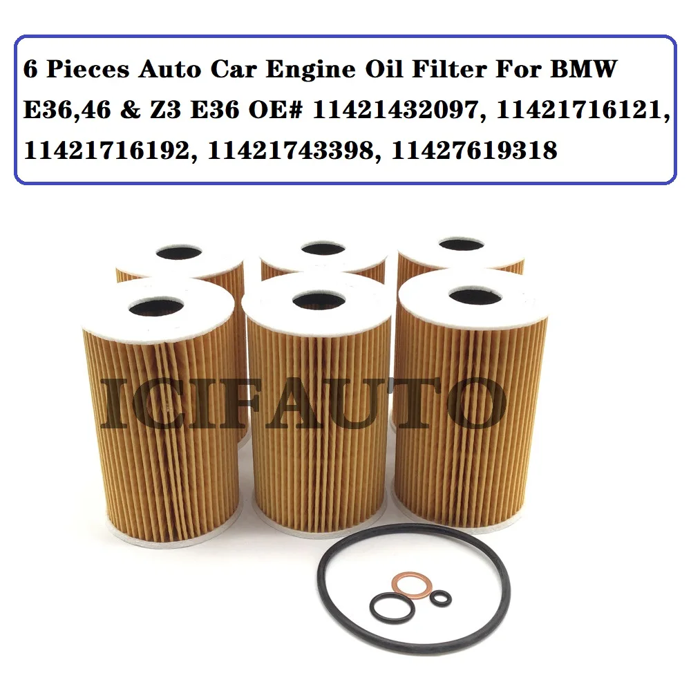 

6 x Auto Car Engine Oil Filter For BMW E36,46 Z3 E36 OE# 11421432097, 11421716121, 11421716192, 11421743398, 11427619318