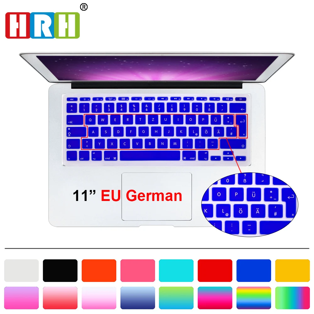 HRH German Language German Fonts Silicone EU UK Keyboard Cover Skin Sticker Protector For Macbook Air 11