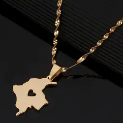 Stainless Steel Colombia Map Pendant Necklace Gold Color Map of Colombian Heart Jewelry