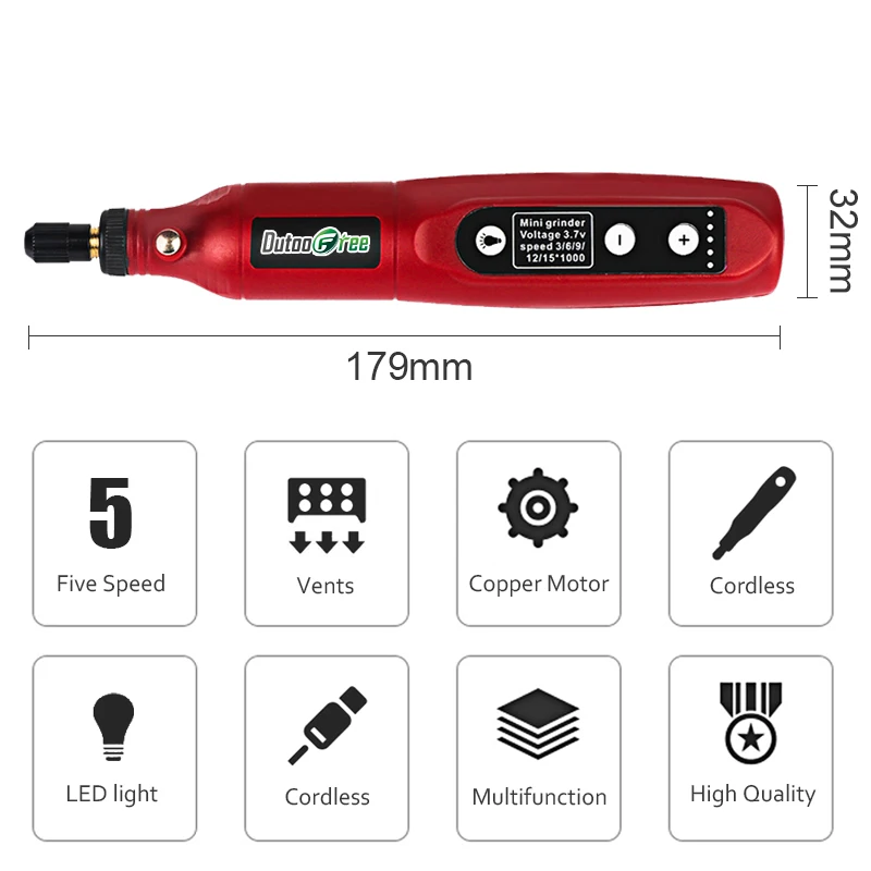 USB Wireless Engraving Pen Rechargeable Mini Cordless Drill Pen  With LED 5 Speed Rotary Tool Dremel Grinding Accessories Set