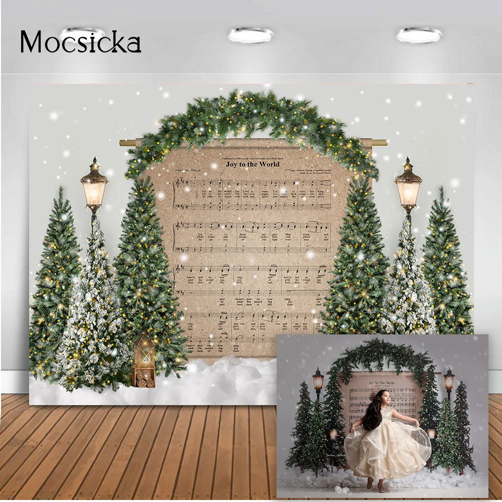 

Winter Snow Christmas Backdrop Sheet Music Children Kids Birthday Portrait Photography Background X-mas Holiday Party Decor