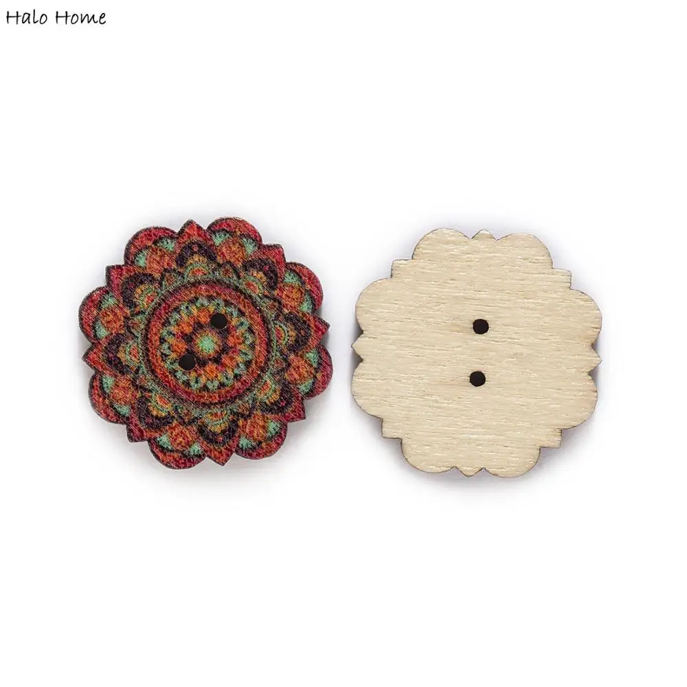 50pcs Big Size Retro Series Flower Wood Buttons for Handwork Sewing Scrapbook Clothing Crafts Accessories Gift Card 25/30mm