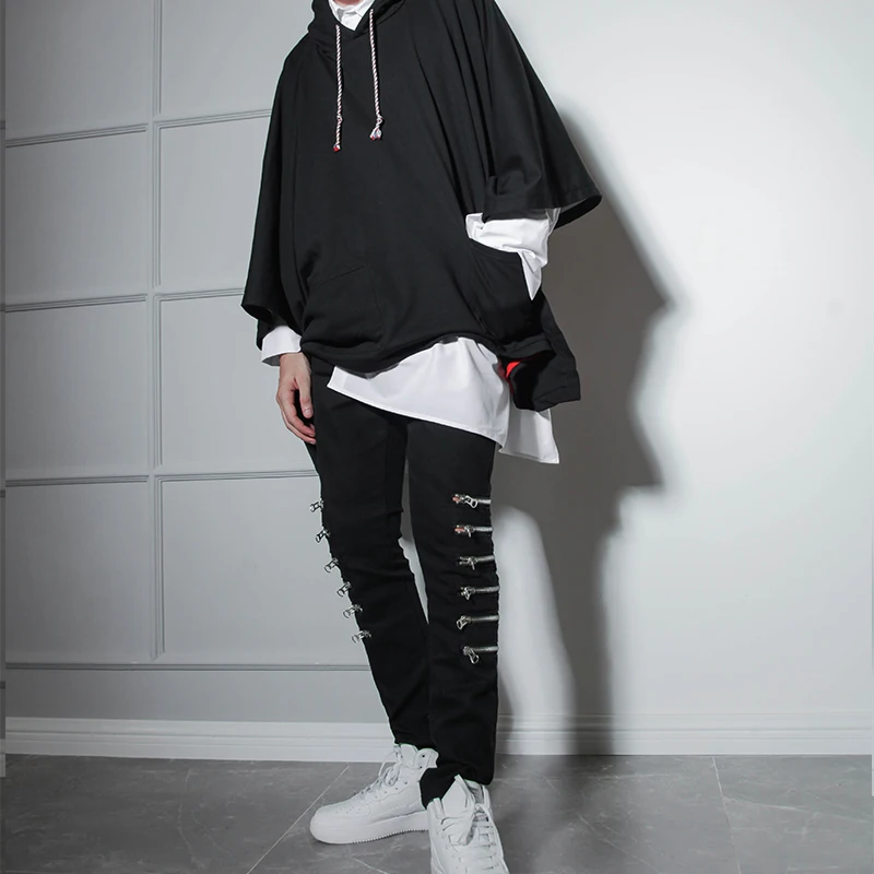 Men's jeans European and American casual pants men more zipper slim stretch jeans high street hip hop retro Internet trend