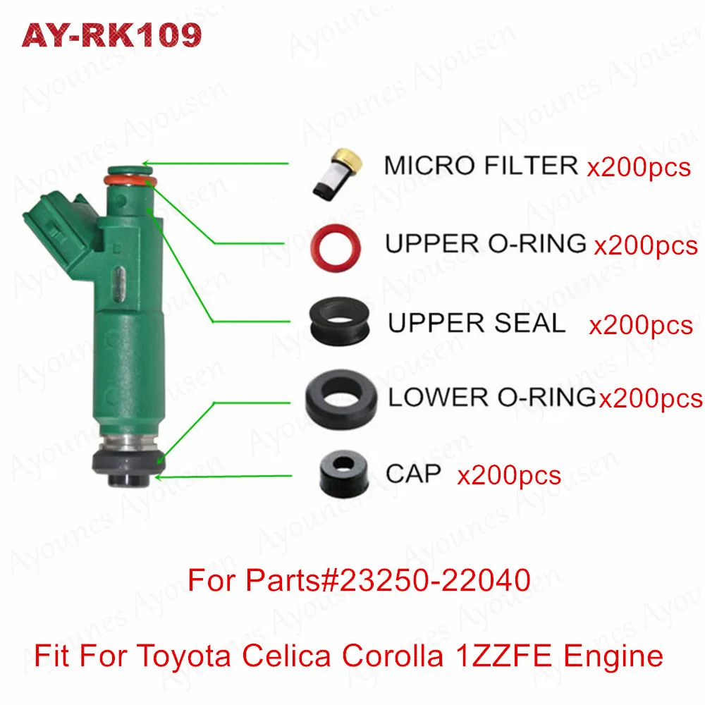 

hot sale 200sets fuel injector repair kits for 23250-22040/23209-22040 for Toyota Corolla 1.8L 1ZZFE Hight Quality (AY-RK109)