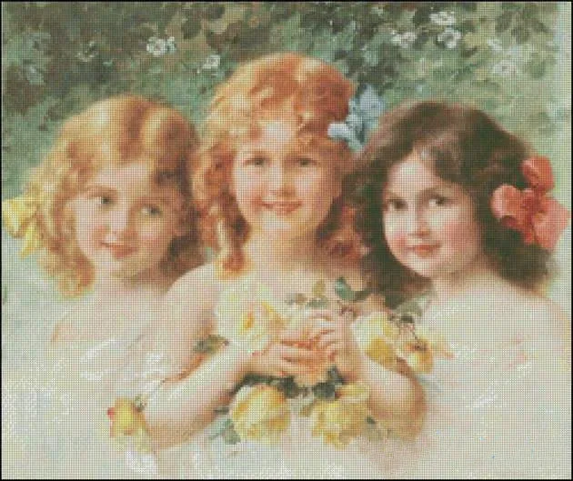 Three Sisters Cute Girl Kid Clear Picture Cross Stitch Kits Top Quality Counted 14CT Unprinted Embroidered Handmade Art Decor