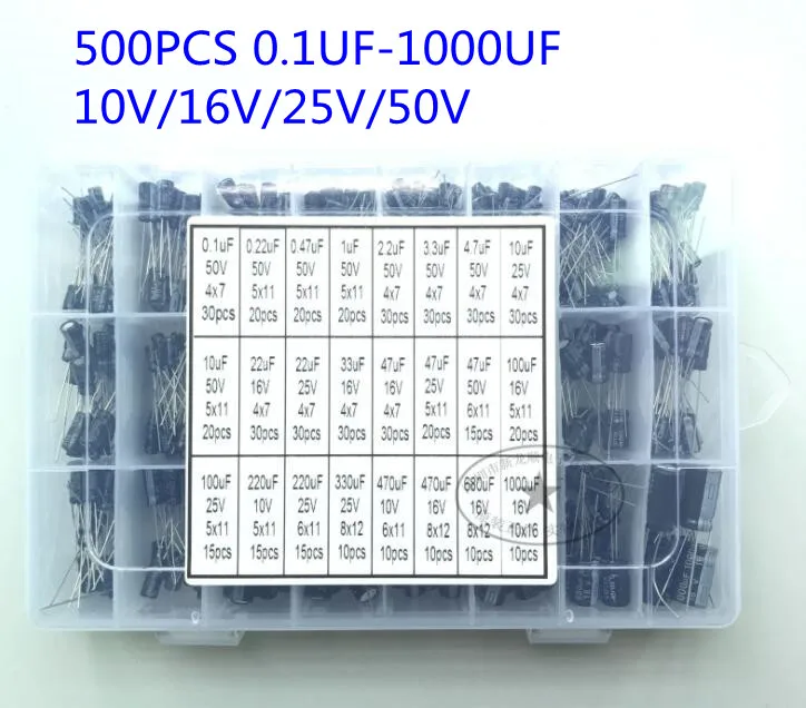 24 Values10V/16V/25V/50V (0.1uF~1000uF) Electrolytic capacitor Assorted capacitors assortment samples electronic kits audiophile